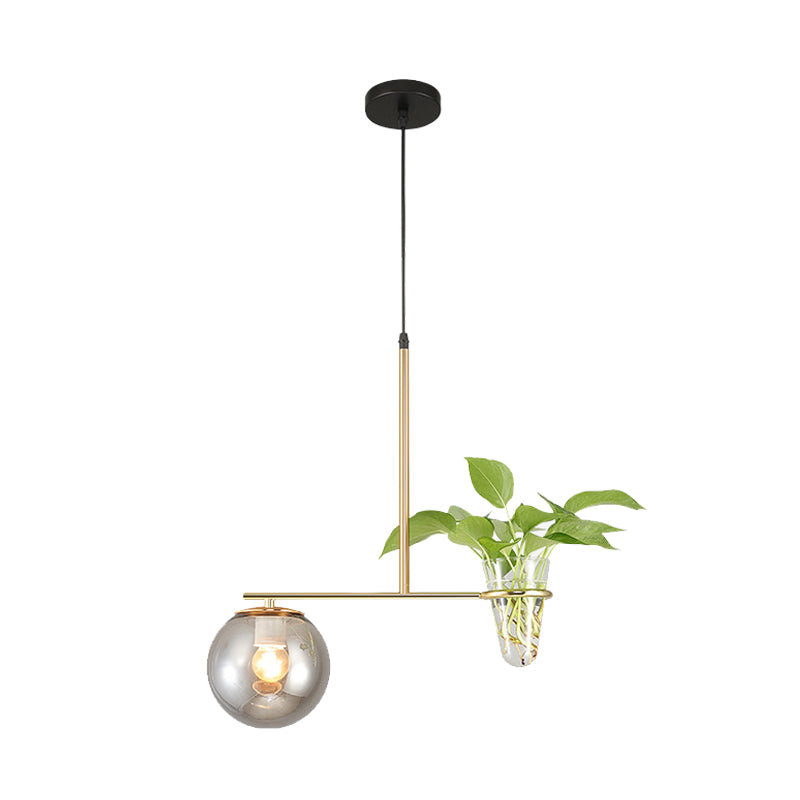 1 Bulb Sphere Pendant Light Vintage Black/Gold Metal LED Hanging Lamp with Milk White/Smoke Grey Glass Shade Clearhalo 'Art Deco Pendants' 'Black' 'Cast Iron' 'Ceiling Lights' 'Ceramic' 'Crystal' 'Industrial Pendants' 'Industrial' 'Metal' 'Middle Century Pendants' 'Pendant Lights' 'Pendants' 'Rustic Pendants' 'Tiffany' Lighting' 757941