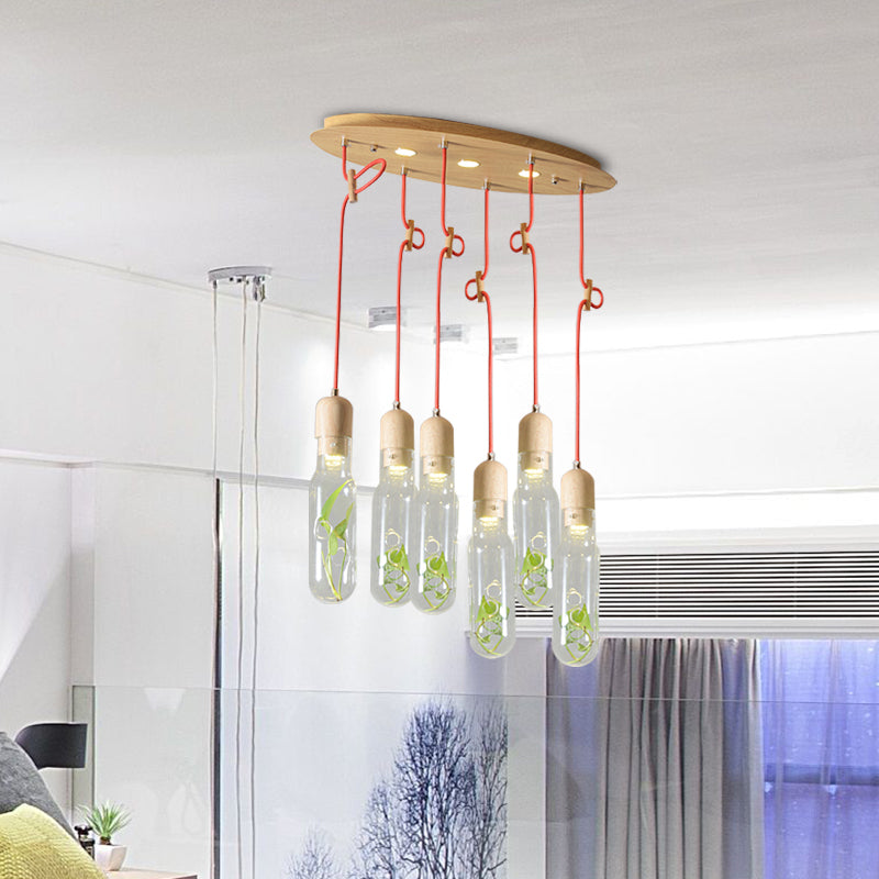 Industrial Bottle Cluster Pendant 3/6 Bulbs Metal LED Suspension Light in Wood for Living Room Clearhalo 'Art Deco Pendants' 'Cast Iron' 'Ceiling Lights' 'Ceramic' 'Crystal' 'Industrial Pendants' 'Industrial' 'Metal' 'Middle Century Pendants' 'Pendant Lights' 'Pendants' 'Tiffany' Lighting' 757952