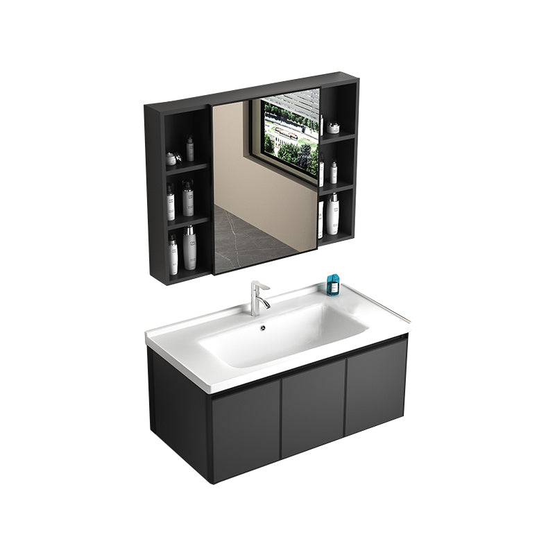 Rectangular Bathroom Vanity Single Sink Modern Gray Metal Base Vanity Set Vanity & Faucet & Mirror Cabinet https: res.litfad.com site img item 2023 02 27 7581629 1200x1200.jpg Clearhalo 'Bathroom Remodel & Bathroom Fixtures' 'Bathroom Vanities' 'bathroom_vanities' 'Home Improvement' 'home_improvement' 'home_improvement_bathroom_vanities' 7581629