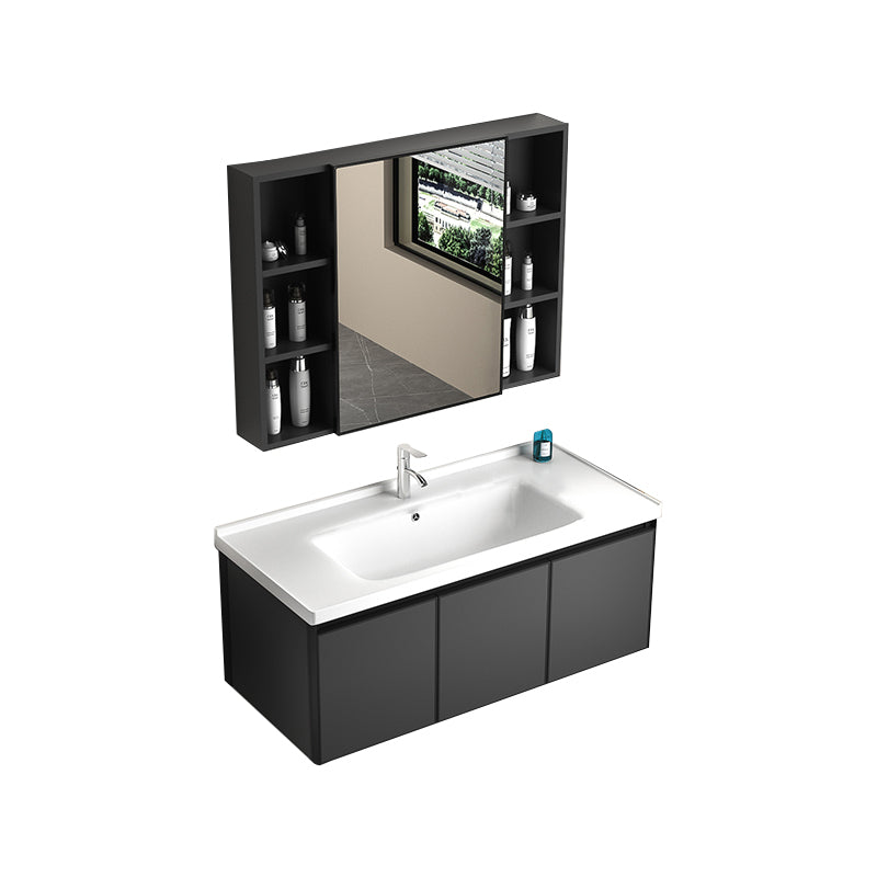 Rectangular Bathroom Vanity Single Sink Modern Gray Metal Base Vanity Set Vanity & Faucet & Mirror Cabinet https: res.litfad.com site img item 2023 02 15 7581631 1200x1200.jpg Clearhalo 'Bathroom Remodel & Bathroom Fixtures' 'Bathroom Vanities' 'bathroom_vanities' 'Home Improvement' 'home_improvement' 'home_improvement_bathroom_vanities' 7581631