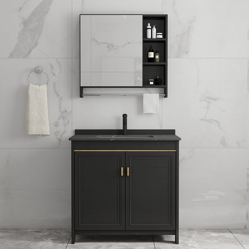Rectangular Bathroom Vanity Glam Black Freestanding Metal Base Vanity Set Clearhalo 'Bathroom Remodel & Bathroom Fixtures' 'Bathroom Vanities' 'bathroom_vanities' 'Home Improvement' 'home_improvement' 'home_improvement_bathroom_vanities' 7581690