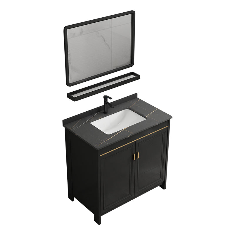 Rectangular Bathroom Vanity Glam Black Freestanding Metal Base Vanity Set Vanity & Faucet & Mirrors Towel Bar Not Included Clearhalo 'Bathroom Remodel & Bathroom Fixtures' 'Bathroom Vanities' 'bathroom_vanities' 'Home Improvement' 'home_improvement' 'home_improvement_bathroom_vanities' 7581691