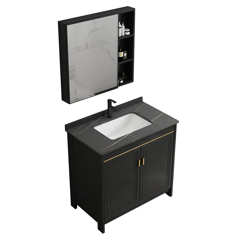 Rectangular Bathroom Vanity Glam Black Freestanding Metal Base Vanity Set Vanity & Faucet & Mirror Cabinet Towel Bar Not Included Clearhalo 'Bathroom Remodel & Bathroom Fixtures' 'Bathroom Vanities' 'bathroom_vanities' 'Home Improvement' 'home_improvement' 'home_improvement_bathroom_vanities' 7581695