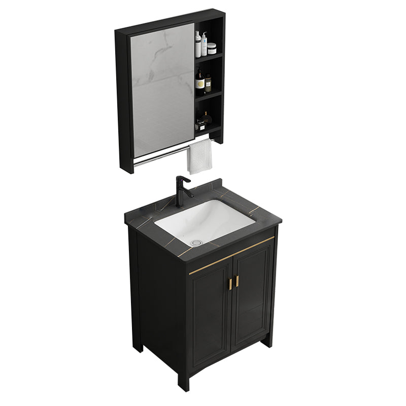 Rectangular Bathroom Vanity Glam Black Freestanding Metal Base Vanity Set Vanity & Faucet & Mirror Cabinet 24"L x 19"W x 32"H Towel Bar Included Clearhalo 'Bathroom Remodel & Bathroom Fixtures' 'Bathroom Vanities' 'bathroom_vanities' 'Home Improvement' 'home_improvement' 'home_improvement_bathroom_vanities' 7581699