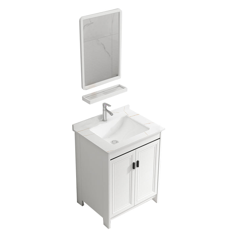 Freestanding Bathroom Vanity Single Sink White Modern Rectangular Vanity Set Vanity & Faucet & Mirrors 24"L x 19"W x 32"H Towel Bar Not Included Clearhalo 'Bathroom Remodel & Bathroom Fixtures' 'Bathroom Vanities' 'bathroom_vanities' 'Home Improvement' 'home_improvement' 'home_improvement_bathroom_vanities' 7581736