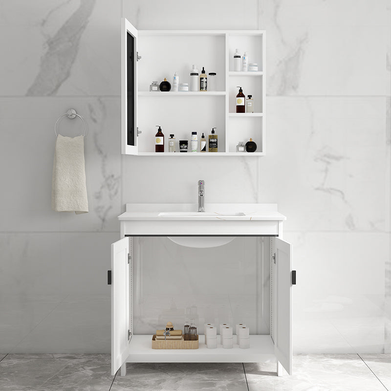 Freestanding Bathroom Vanity Single Sink White Modern Rectangular Vanity Set Clearhalo 'Bathroom Remodel & Bathroom Fixtures' 'Bathroom Vanities' 'bathroom_vanities' 'Home Improvement' 'home_improvement' 'home_improvement_bathroom_vanities' 7581741
