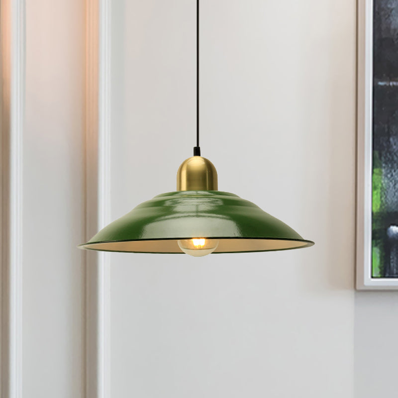 14.5/16 Inch Wide Cone/Barn Pendant Light Loft Metal 1 Light Pendant Ceiling Light in Polished Green Clearhalo 'Art Deco Pendants' 'Cast Iron' 'Ceiling Lights' 'Ceramic' 'Crystal' 'Industrial Pendants' 'Industrial' 'Metal' 'Middle Century Pendants' 'Pendant Lights' 'Pendants' 'Tiffany' Lighting' 758193