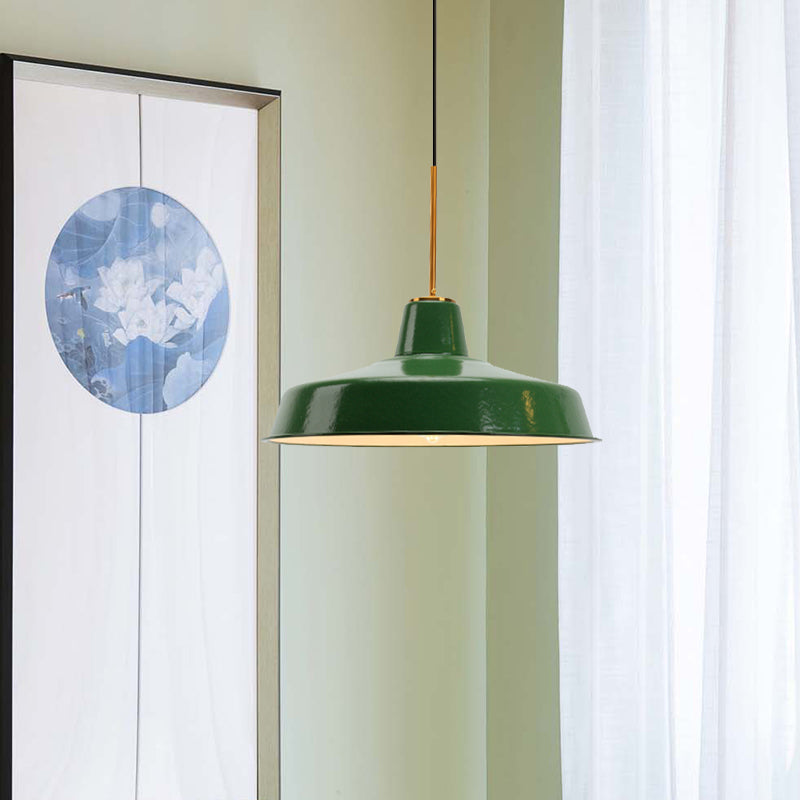14.5/16 Inch Wide Cone/Barn Pendant Light Loft Metal 1 Light Pendant Ceiling Light in Polished Green Clearhalo 'Art Deco Pendants' 'Cast Iron' 'Ceiling Lights' 'Ceramic' 'Crystal' 'Industrial Pendants' 'Industrial' 'Metal' 'Middle Century Pendants' 'Pendant Lights' 'Pendants' 'Tiffany' Lighting' 758196