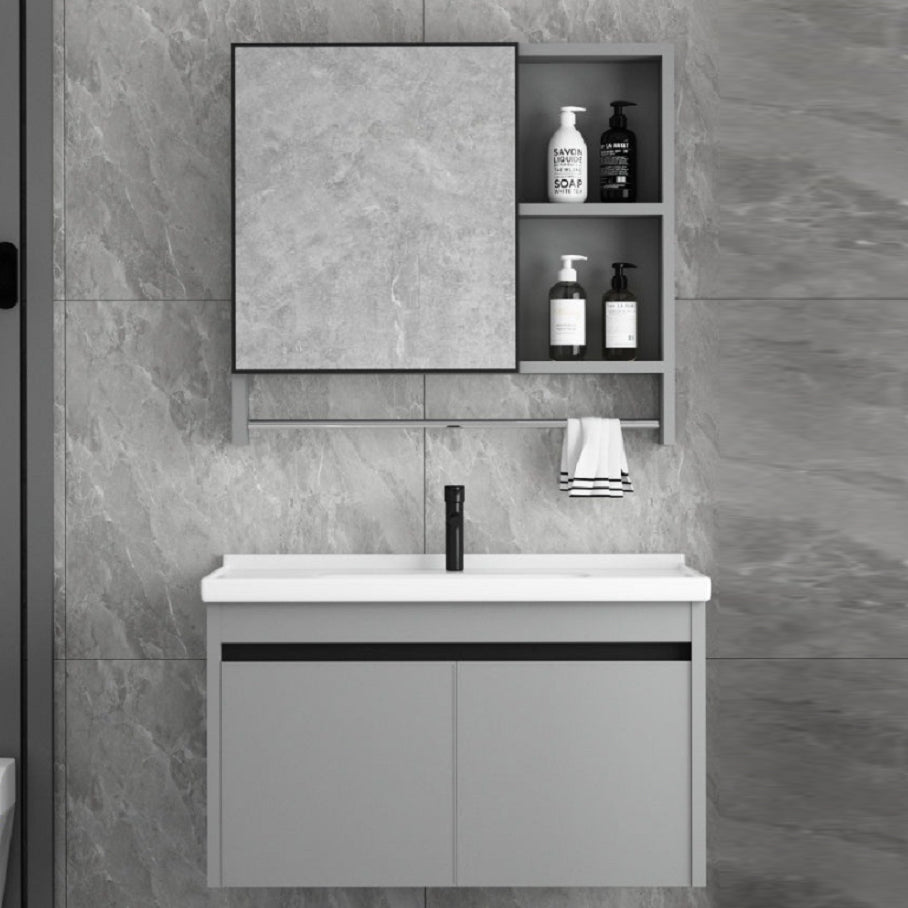 Wall Mount Bathroom Vanity Modern Gray Metal Frame Single Rectangular Vanity Set Clearhalo 'Bathroom Remodel & Bathroom Fixtures' 'Bathroom Vanities' 'bathroom_vanities' 'Home Improvement' 'home_improvement' 'home_improvement_bathroom_vanities' 7581971