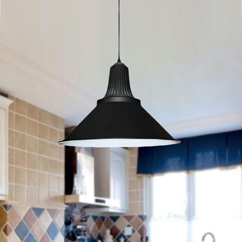 12"/14" W Extendable Cone Shade Metal Pendant Light Retro Style 1 Head Indoor Ceiling Hanging Light in Black Clearhalo 'Art Deco Pendants' 'Black' 'Cast Iron' 'Ceiling Lights' 'Ceramic' 'Crystal' 'Industrial Pendants' 'Industrial' 'Metal' 'Middle Century Pendants' 'Pendant Lights' 'Pendants' 'Rustic Pendants' 'Tiffany' Lighting' 758208