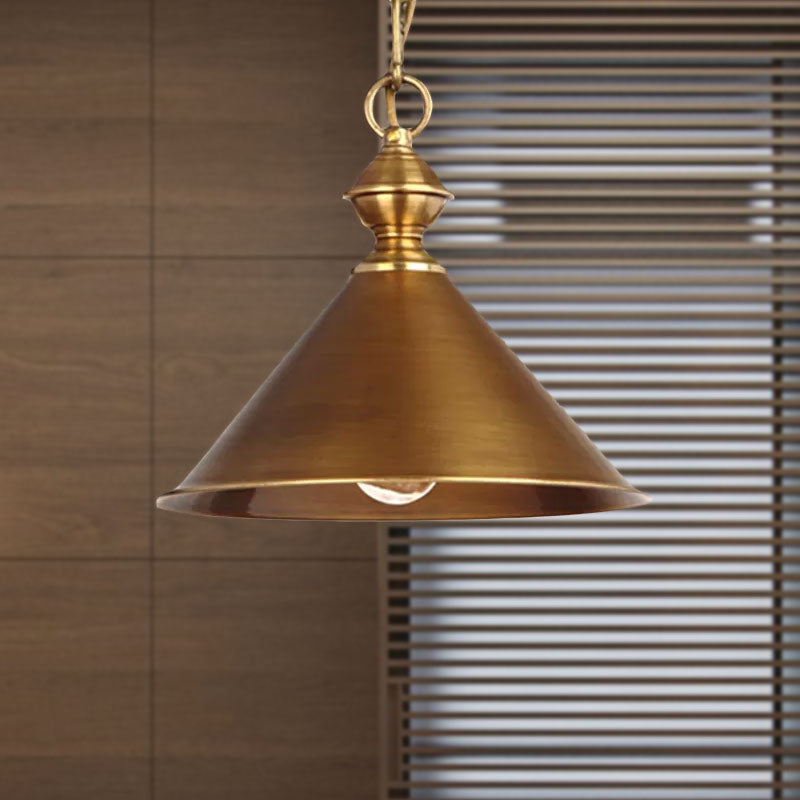 Metallic Brass/Gold Finish Pendant Lighting Conical Shade 7"/8.5" Dia 1 Light Vintage Suspension Light Clearhalo 'Art Deco Pendants' 'Cast Iron' 'Ceiling Lights' 'Ceramic' 'Crystal' 'Industrial Pendants' 'Industrial' 'Metal' 'Middle Century Pendants' 'Pendant Lights' 'Pendants' 'Tiffany' Lighting' 758211