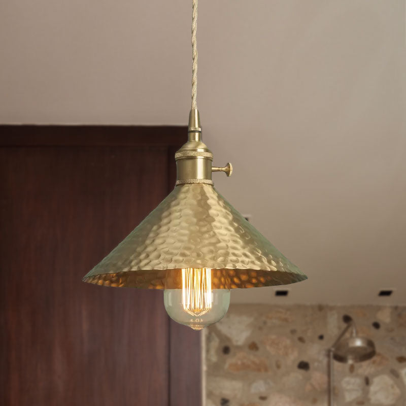 Metallic Brass/Gold Finish Pendant Lighting Conical Shade 7"/8.5" Dia 1 Light Vintage Suspension Light Clearhalo 'Art Deco Pendants' 'Cast Iron' 'Ceiling Lights' 'Ceramic' 'Crystal' 'Industrial Pendants' 'Industrial' 'Metal' 'Middle Century Pendants' 'Pendant Lights' 'Pendants' 'Tiffany' Lighting' 758212