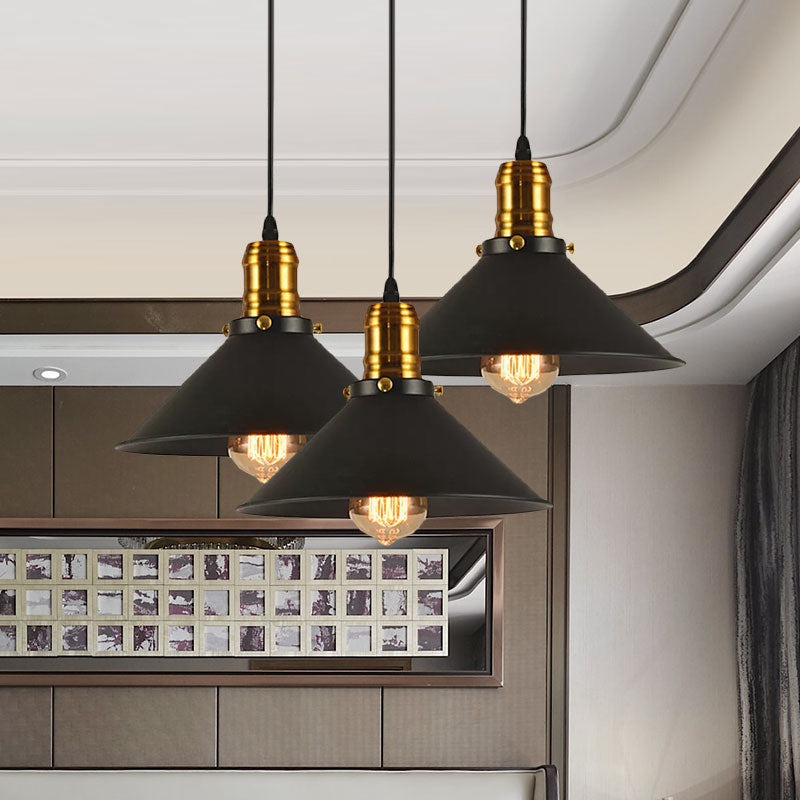 1/2/3-Pack Cone Metal Ceiling Pendant Vintage Stylish 1 Light Dining Room Pendant Light in Black, 10"/12"/14" Width Clearhalo 'Art Deco Pendants' 'Black' 'Cast Iron' 'Ceiling Lights' 'Ceramic' 'Crystal' 'Industrial Pendants' 'Industrial' 'Metal' 'Middle Century Pendants' 'Pendant Lights' 'Pendants' 'Rustic Pendants' 'Tiffany' Lighting' 758216