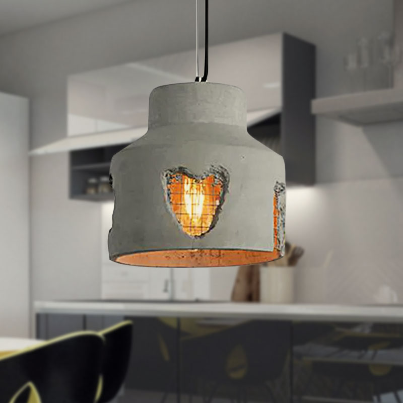 Ripple/Barrel/Loving Heart Shade Cement Hanging Light Industrial Style 1 Light Dining Room Pendant Light Fixture in Grey Clearhalo 'Ceiling Lights' 'Industrial Pendants' 'Industrial' 'Middle Century Pendants' 'Pendant Lights' 'Pendants' 'Tiffany' Lighting' 758255