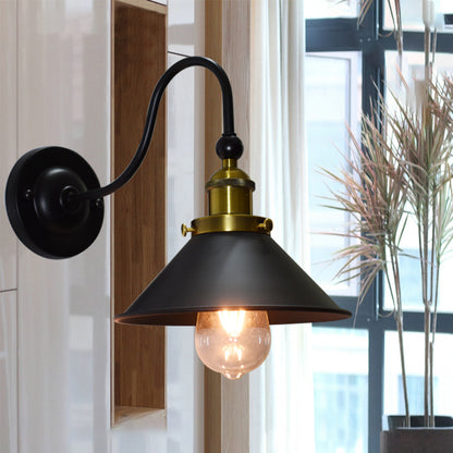 Black One Light Sconce Light Industrial Metal Cone Wall Lighting Fixture for Corridor Black Clearhalo 'Art deco wall lights' 'Cast Iron' 'Glass' 'Industrial wall lights' 'Industrial' 'Middle century wall lights' 'Modern' 'Rustic wall lights' 'Tiffany' 'Traditional wall lights' 'Wall Lamps & Sconces' 'Wall Lights' Lighting' 758279
