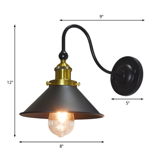 Black One Light Sconce Light Industrial Metal Cone Wall Lighting Fixture for Corridor Clearhalo 'Art deco wall lights' 'Cast Iron' 'Glass' 'Industrial wall lights' 'Industrial' 'Middle century wall lights' 'Modern' 'Rustic wall lights' 'Tiffany' 'Traditional wall lights' 'Wall Lamps & Sconces' 'Wall Lights' Lighting' 758282