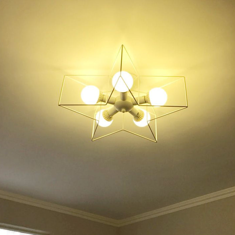 Star Cage Metallic Shade Semi Flush Pendant Light Loft Stylish 5 Lights Bedroom Ceiling Lighting in Black/White Clearhalo 'Ceiling Lights' 'Close To Ceiling Lights' 'Close to ceiling' 'Semi-flushmount' Lighting' 758300