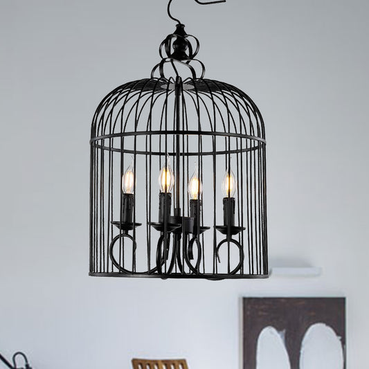 Farmhouse Birdcage Design Hanging Fixture 4 Heads Metallic Hanging Chandelier Lamp with Candle in Black Clearhalo 'Cast Iron' 'Ceiling Lights' 'Chandeliers' 'Industrial Chandeliers' 'Industrial' 'Metal' 'Middle Century Chandeliers' 'Rustic Chandeliers' 'Tiffany' Lighting' 758302
