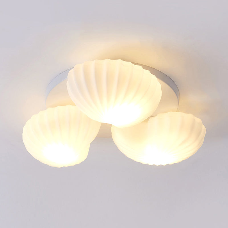 White Glass Scallop Shell Flush Light Nautical 3/5-Light Flush Mount Ceiling Lighting for Living Room Clearhalo 'Ceiling Lights' 'Close To Ceiling Lights' 'Close to ceiling' 'Flush mount' Lighting' 758328