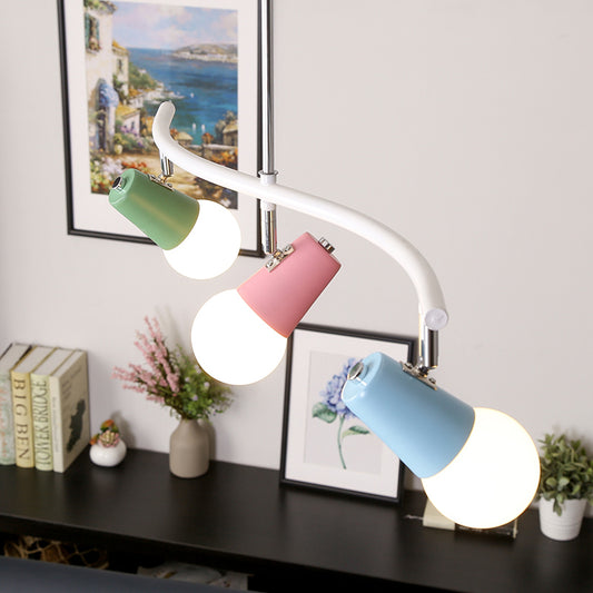 Iron Wave Island Lighting Macaron 3/4-Light White Hanging Pendant Light with Colorful Horn Swivel Shade 3 White Clearhalo 'Ceiling Lights' 'Island Lights' Lighting' 758393