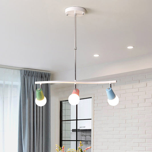 Iron Wave Island Lighting Macaron 3/4-Light White Hanging Pendant Light with Colorful Horn Swivel Shade Clearhalo 'Ceiling Lights' 'Island Lights' Lighting' 758395