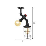 Clear Glass Orb/Capsule Semi Flush Vintage 2 Lights Corridor Ceiling Mounted Light in Black with Cage Clearhalo 'Ceiling Lights' 'Close To Ceiling Lights' 'Close to ceiling' 'Glass shade' 'Glass' 'Semi-flushmount' Lighting' 758532