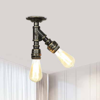 Bronze 2 Lights Semi Flush Light Fixture Industrial Bare Bulb Flush Mount Ceiling Lamp Bronze A Clearhalo 'Ceiling Lights' 'Close To Ceiling Lights' 'Close to ceiling' 'Semi-flushmount' Lighting' 758619