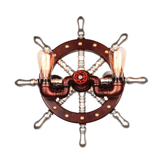 Metal Rudder Wall Light Sconce Vintage 2 Lights Bedroom Wall Mount Lamp Fixture in Copper Clearhalo 'Industrial wall lights' 'Industrial' 'Middle century wall lights' 'Tiffany' 'Wall Lamps & Sconces' 'Wall Lights' Lighting' 758668