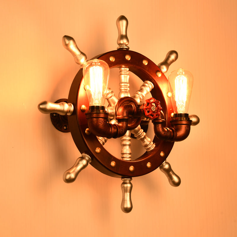 Metal Rudder Wall Light Sconce Vintage 2 Lights Bedroom Wall Mount Lamp Fixture in Copper Clearhalo 'Industrial wall lights' 'Industrial' 'Middle century wall lights' 'Tiffany' 'Wall Lamps & Sconces' 'Wall Lights' Lighting' 758669