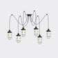 2/3/6-Bulb Clear Glass Multi Ceiling Light Industrial Black Caged Restaurant Swag Pendulum Lamp Clearhalo 'Ceiling Lights' 'Glass shade' 'Glass' 'Industrial Pendants' 'Industrial' 'Middle Century Pendants' 'Pendant Lights' 'Pendants' 'Tiffany' Lighting' 758696
