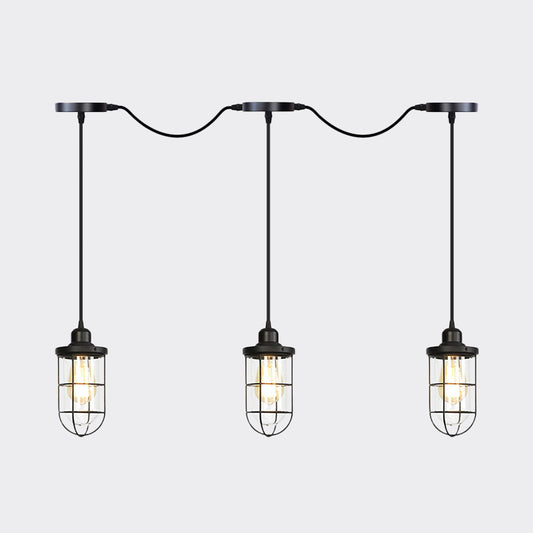Black 3/5/7 Heads Multi Light Chandelier Farmhouse Clear Glass Cage Tandem Ceiling Lamp Clearhalo 'Ceiling Lights' 'Close To Ceiling Lights' 'Glass shade' 'Glass' 'Industrial Pendants' 'Industrial' 'Middle Century Pendants' 'Pendant Lights' 'Pendants' 'Tiffany' Lighting' 758705