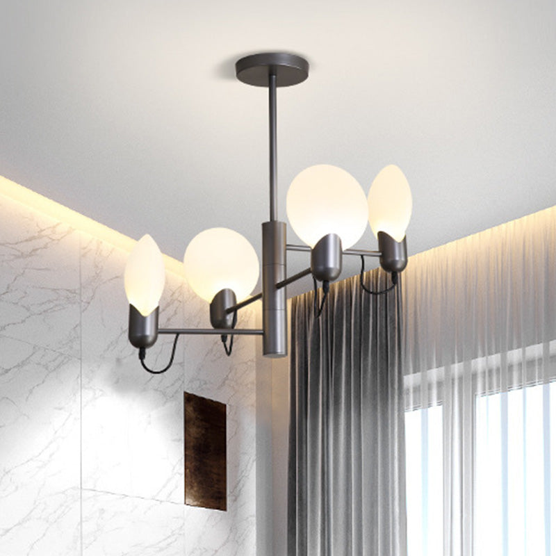 Silver Gray Oval Semi Flush Mount Modernism 4 Bulbs Opal Glass Close to Ceiling Light for Bedroom Clearhalo 'Ceiling Lights' 'Close To Ceiling Lights' 'Close to ceiling' 'Glass shade' 'Glass' 'Island Lights' 'Semi-flushmount' Lighting' 758880