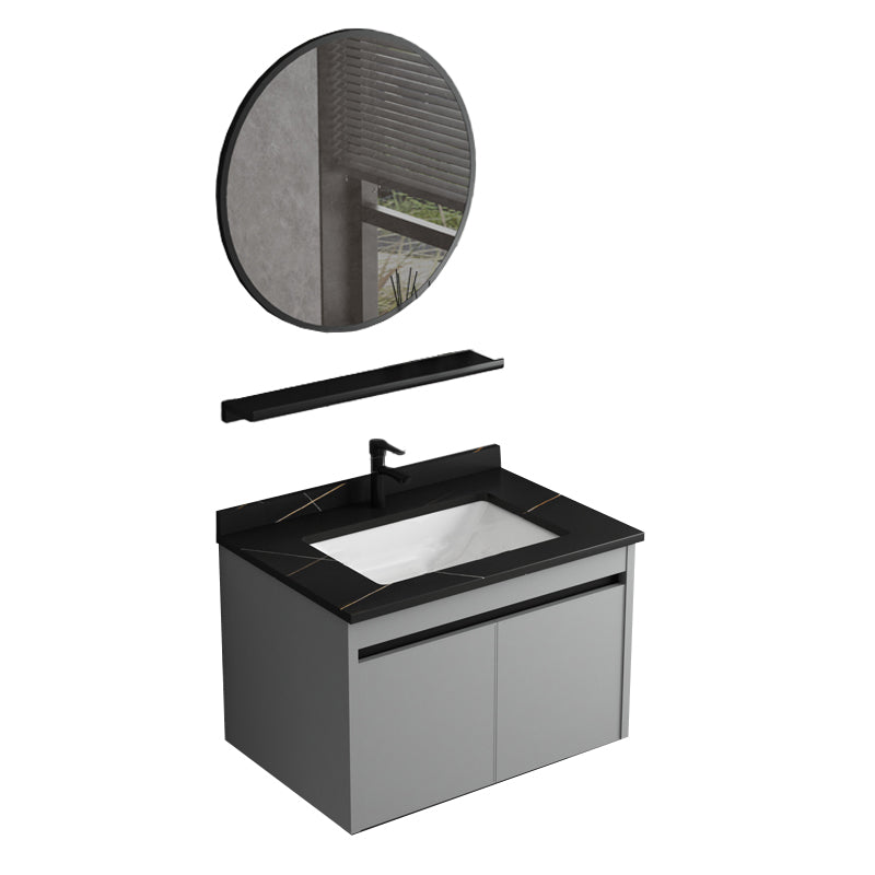 Single Sink Bathroom Vanity Modern Metal Frame Gray Rectangular Vanity Set Vanity & Faucet & Mirrors 28"L x 19"W x 17"H Black Clearhalo 'Bathroom Remodel & Bathroom Fixtures' 'Bathroom Vanities' 'bathroom_vanities' 'Home Improvement' 'home_improvement' 'home_improvement_bathroom_vanities' 7588836