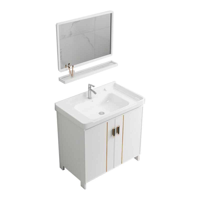 Modern Bathroom Vanity White Metal Frame Single-Sink Wall Mount Vanity Set Vanity & Faucet & Mirrors Towel Bar Not Included Clearhalo 'Bathroom Remodel & Bathroom Fixtures' 'Bathroom Vanities' 'bathroom_vanities' 'Home Improvement' 'home_improvement' 'home_improvement_bathroom_vanities' 7588898