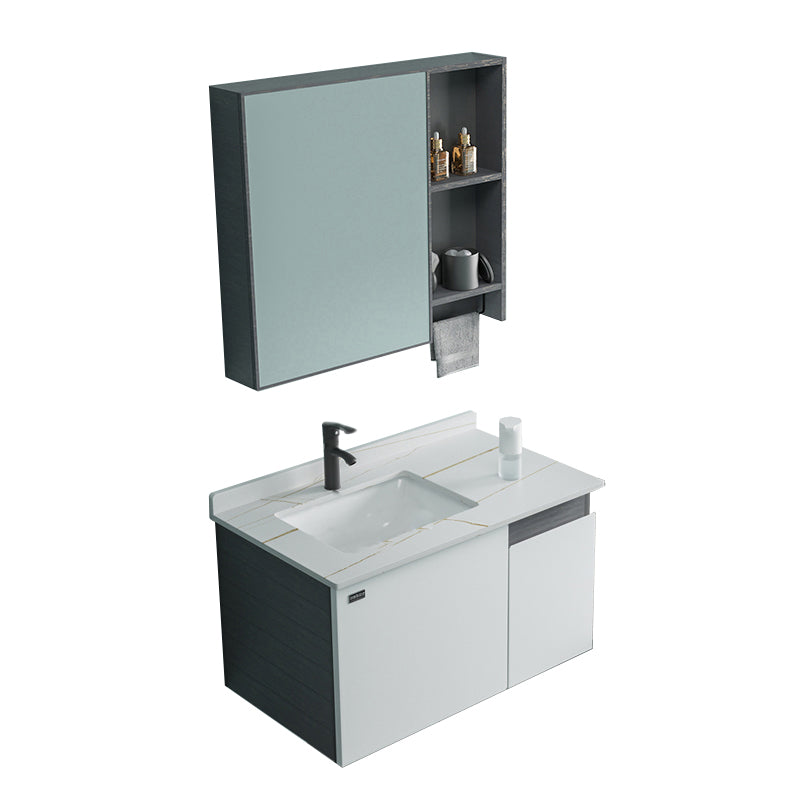 Single Sink Rectangular Bathroom Vanity Modern White Metal Frame Vanity Set Vanity & Faucet & Mirror Cabinet Clearhalo 'Bathroom Remodel & Bathroom Fixtures' 'Bathroom Vanities' 'bathroom_vanities' 'Home Improvement' 'home_improvement' 'home_improvement_bathroom_vanities' 7588946