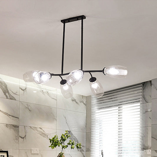 Modern 6-Bulb Island Pendant Light with Clear/Amber Glass Shade Black Branch Ceiling Hang Fixture Clear Clearhalo 'Ceiling Lights' 'Close To Ceiling Lights' 'Glass shade' 'Glass' 'Island Lights' Lighting' 758895
