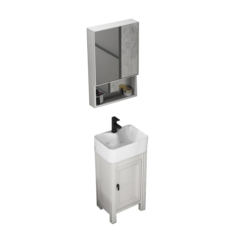 Rectangular Modern Bathroom Vanity White Metal Frame Single-Sink Vanity Set Vanity & Faucet & Mirror Cabinet 16"L x 12"W x 32"H Clearhalo 'Bathroom Remodel & Bathroom Fixtures' 'Bathroom Vanities' 'bathroom_vanities' 'Home Improvement' 'home_improvement' 'home_improvement_bathroom_vanities' 7589007