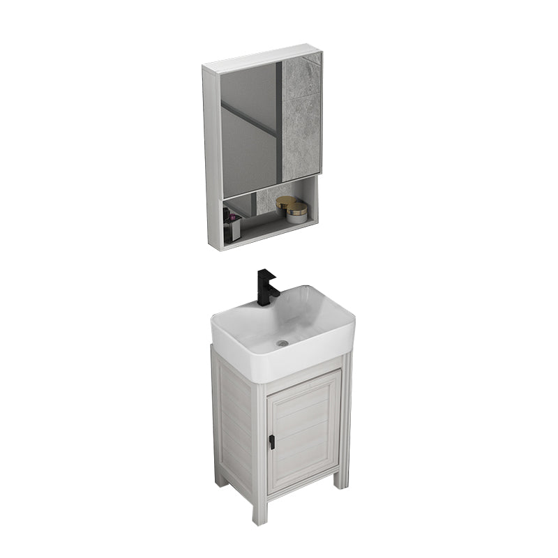 Rectangular Modern Bathroom Vanity White Metal Frame Single-Sink Vanity Set Vanity & Faucet & Mirror Cabinet 19"L x 15"W x 32"H Clearhalo 'Bathroom Remodel & Bathroom Fixtures' 'Bathroom Vanities' 'bathroom_vanities' 'Home Improvement' 'home_improvement' 'home_improvement_bathroom_vanities' 7589008