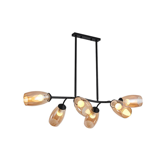 Modern 6-Bulb Island Pendant Light with Clear/Amber Glass Shade Black Branch Ceiling Hang Fixture Clearhalo 'Ceiling Lights' 'Close To Ceiling Lights' 'Glass shade' 'Glass' 'Island Lights' Lighting' 758900
