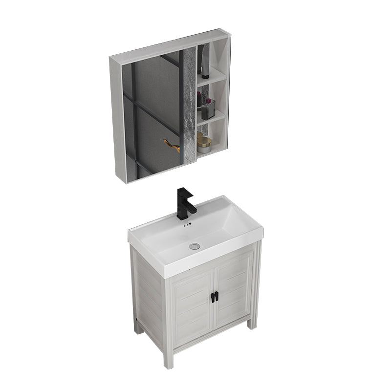 Rectangular Modern Bathroom Vanity White Metal Frame Single-Sink Vanity Set Vanity & Faucet & Mirror Cabinet 24"L x 15"W x 32"H Clearhalo 'Bathroom Remodel & Bathroom Fixtures' 'Bathroom Vanities' 'bathroom_vanities' 'Home Improvement' 'home_improvement' 'home_improvement_bathroom_vanities' 7589013