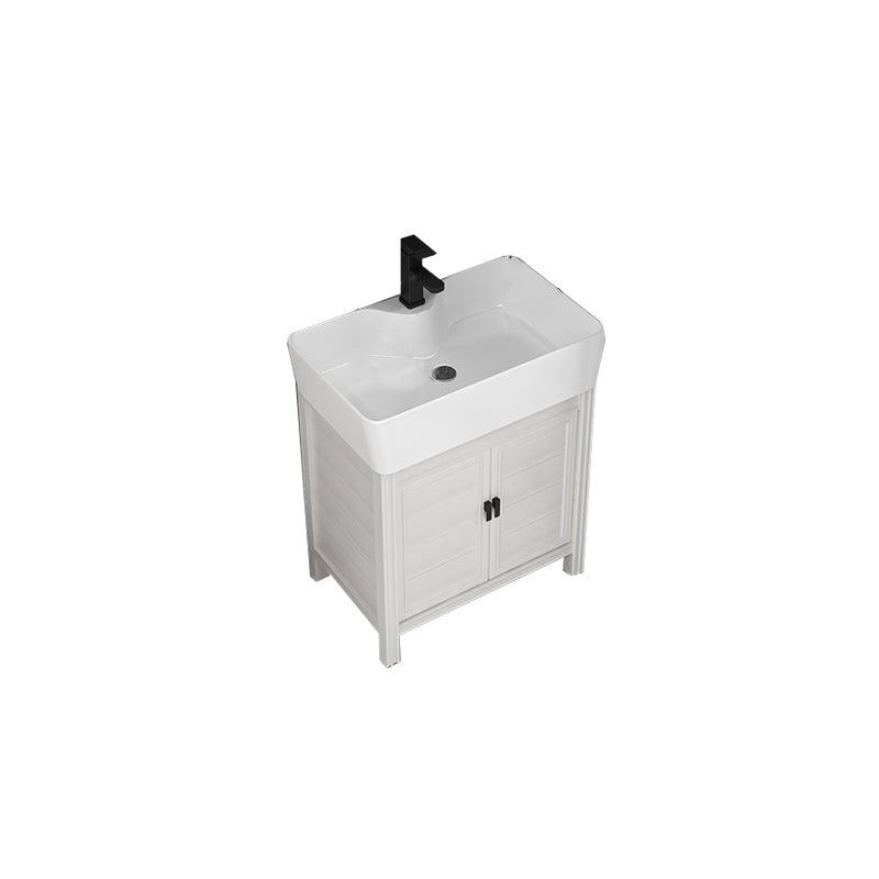 Rectangular Modern Bathroom Vanity White Metal Frame Single-Sink Vanity Set Vanity & Faucet 26"L x 16"W x 33"H Clearhalo 'Bathroom Remodel & Bathroom Fixtures' 'Bathroom Vanities' 'bathroom_vanities' 'Home Improvement' 'home_improvement' 'home_improvement_bathroom_vanities' 7589022