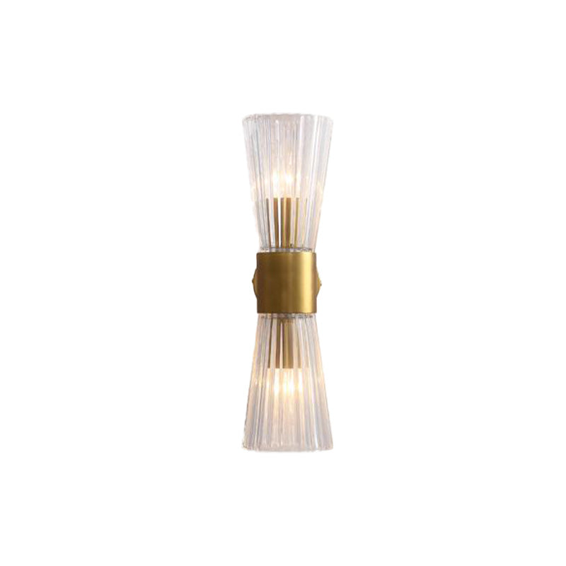 Hourglass Shape Wall Sconce Lighting Postmodern Clear Prismatic Glass 2 Heads Brass Up-Down Wall Lamp Clearhalo 'Cast Iron' 'Glass' 'Industrial' 'Modern wall lights' 'Modern' 'Tiffany' 'Traditional wall lights' 'Wall Lamps & Sconces' 'Wall Lights' Lighting' 758908