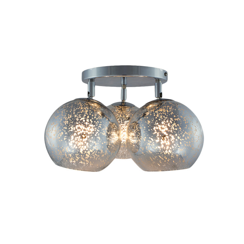 Chrome Spherical Semi Flush Lighting Modern 3 Bulbs White Frosted/Silver Dot Glass Flush Ceiling Lamp Clearhalo 'Ceiling Lights' 'Close To Ceiling Lights' 'Close to ceiling' 'Glass shade' 'Glass' 'Pendant Lights' 'Semi-flushmount' Lighting' 758967