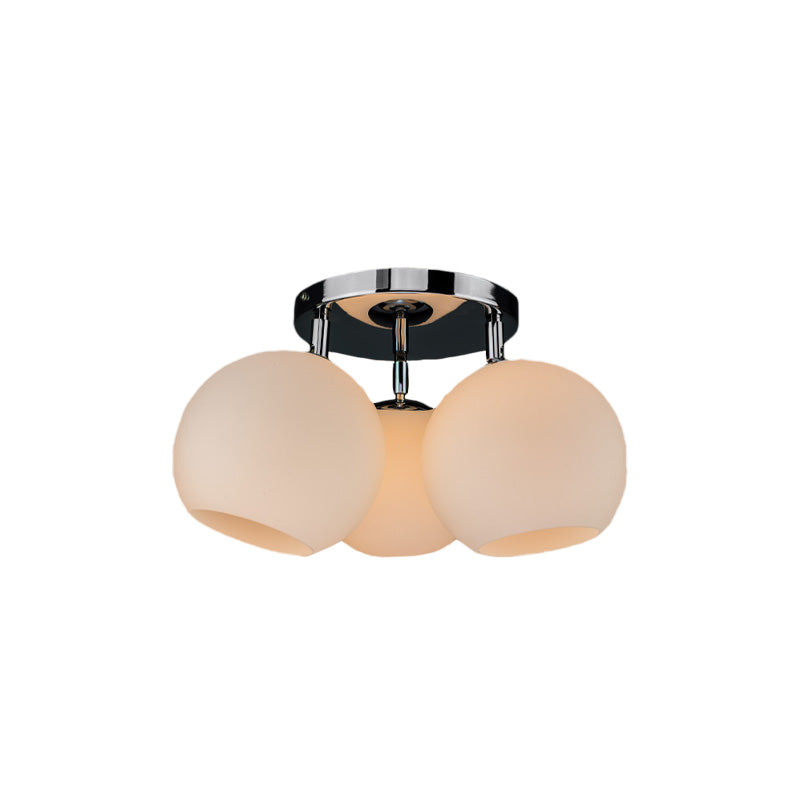 Chrome Spherical Semi Flush Lighting Modern 3 Bulbs White Frosted/Silver Dot Glass Flush Ceiling Lamp Clearhalo 'Ceiling Lights' 'Close To Ceiling Lights' 'Close to ceiling' 'Glass shade' 'Glass' 'Pendant Lights' 'Semi-flushmount' Lighting' 758972
