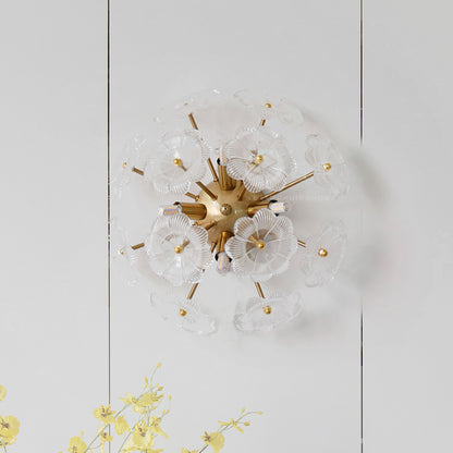 Clear Flower Glass Blossom Wall Light Sconce Contemporary 4 Heads Gold Finish Wall Mount Lamp Gold Clearhalo 'Cast Iron' 'Glass' 'Industrial' 'Modern wall lights' 'Modern' 'Tiffany' 'Traditional wall lights' 'Wall Lamps & Sconces' 'Wall Lights' Lighting' 758977