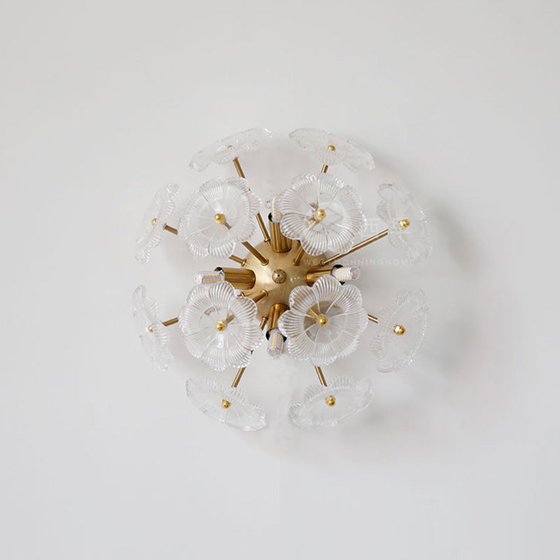Clear Flower Glass Blossom Wall Light Sconce Contemporary 4 Heads Gold Finish Wall Mount Lamp Clearhalo 'Cast Iron' 'Glass' 'Industrial' 'Modern wall lights' 'Modern' 'Tiffany' 'Traditional wall lights' 'Wall Lamps & Sconces' 'Wall Lights' Lighting' 758979