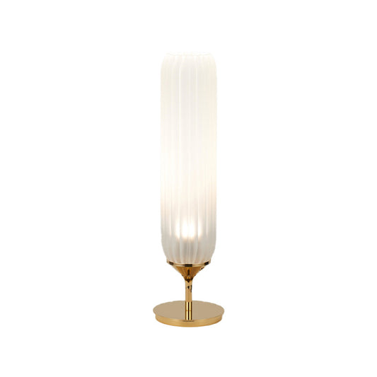 White Ribbed Glass Cylinder Night Table Light Postmodern LED Gold Desk Lamp for Bedside Clearhalo 'Lamps' 'Table Lamps' Lighting' 758991