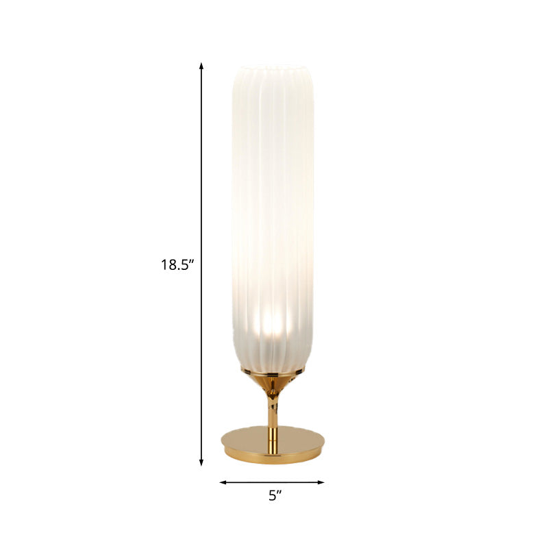 White Ribbed Glass Cylinder Night Table Light Postmodern LED Gold Desk Lamp for Bedside Clearhalo 'Lamps' 'Table Lamps' Lighting' 758992
