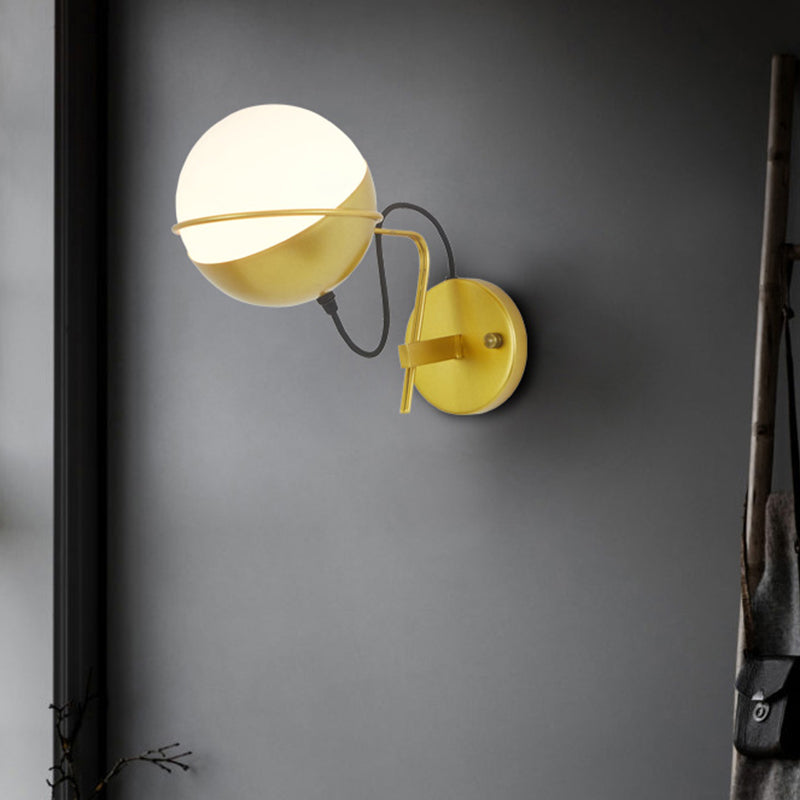 Gold Ball Wall Sconce Lighting Post Modern 1 Light Metallic Wall Lamp Fixture with Loop Gold Clearhalo 'Cast Iron' 'Glass' 'Industrial' 'Modern wall lights' 'Modern' 'Tiffany' 'Traditional wall lights' 'Wall Lamps & Sconces' 'Wall Lights' Lighting' 759021