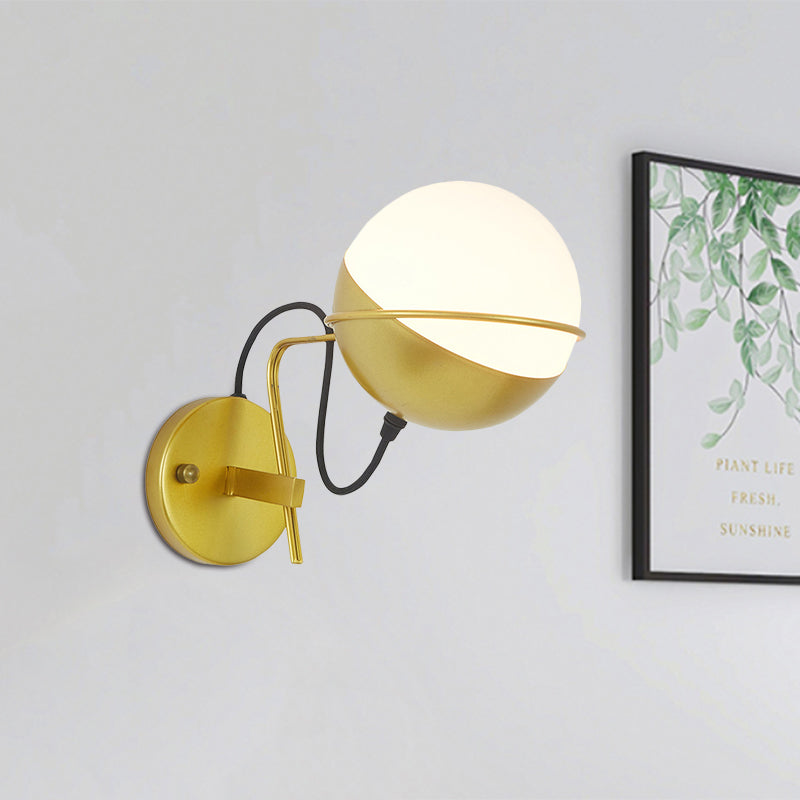 Gold Ball Wall Sconce Lighting Post Modern 1 Light Metallic Wall Lamp Fixture with Loop Clearhalo 'Cast Iron' 'Glass' 'Industrial' 'Modern wall lights' 'Modern' 'Tiffany' 'Traditional wall lights' 'Wall Lamps & Sconces' 'Wall Lights' Lighting' 759022